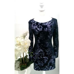 M2 Moshe Apparel Womens Navy Blue Velvet Sequined Overlay Bodycon Dress Medium